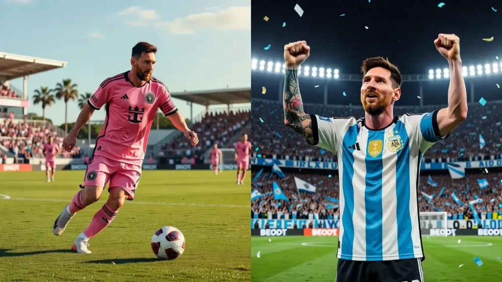 images of Messi in his Inter Miami and Argentina kits